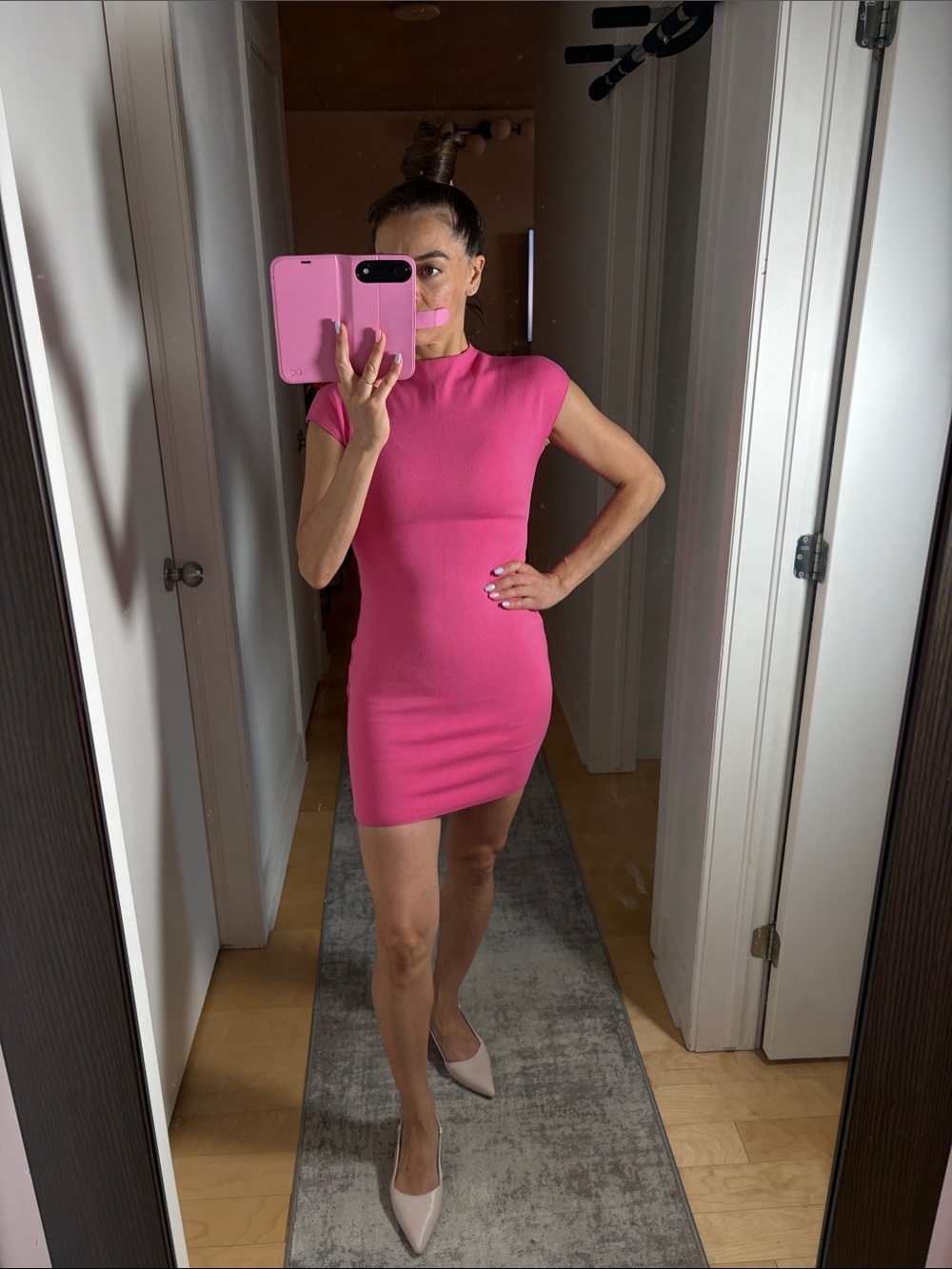 Zara Hot Pink Cap-Sleeve Bodycon Mini Dress